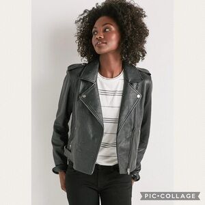 Lucky Brand Pin Dot Moto Black Leather Jacket